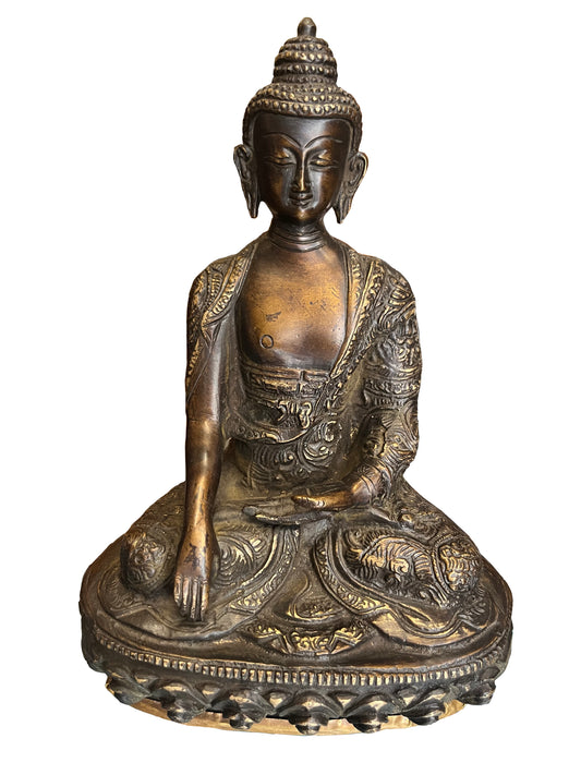 Statue en bronze de bouddha Shakyamuni avec gravure